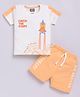 Nottie Planet Cotton Half Sleeves Space Theme Printed Tee & Shorts Set - Orange