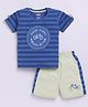 Nottie Planet Cotton Half Sleeves Striped & Bicycle Patch Embroidered Coordinating Tee & Shorts Set - Blue