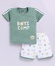 Nottie Planet Cotton Half Sleeves Boys Camp Text Printed Coordinating Tee & Shorts Set - Olive Green