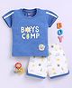 Nottie Planet Cotton Half Sleeves Boys Camp Text Printed Coordinating Tee & Shorts Set - Blue