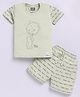 Nottie Planet Cotton Half Sleeves Bear Patch Detailed Coordinating Tee & Shorts Set - Pista