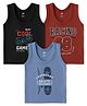 Zero Sinker Knit Sleeveless Vests With Text Print Pack Of 3 - Maroon Blue & Black