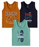 Zero Sinker Knit Sleeveless Vests With Text Print Pack Of 3 - Navy Blue Mustard & Turquoise