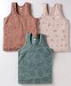 Zero Sinker Knit Sleeveless Set of Vests with Animal & Robot Print Pack of 3 - Teal Beige & Rust