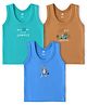 Zero Sinker Knit Sleeveless Vests With Jungle Theme Print Pack Of 3 -Turquoise Brown & Blue