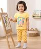 Babyhug Cotton Knit Half Sleeves Capri Night Suit With Surfing & Heart Print - Yellow