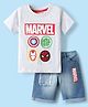 Babyhug Marvel Single Jersey Knit Half Sleeves T-Shirt & Shorts Set With Avengers Graphics - Grey & Blue