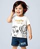Babyoye Disney Single Jersey Knit Half Sleeves T-Shirt & Shorts Set with Lion King & 101 Dalmatian Graphics - White & Navy Blue