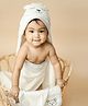 A Toddler Thing Cotton Knit Bear Patch Detailed Hooded Towel - Beige