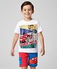 Ollington St. Disney Single Jersey Knit Half Sleeves T-Shirt & Shorts Set with Car Graphics - Blue & White