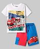 Ollington St. Disney Single Jersey Knit Half Sleeves T-Shirt & Shorts Set with Car Graphics - Blue & White