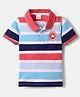 Babyhug 100% Cotton Knit Polo T-Shirt with Stripes & Lets Explore Text Print - White & Blue