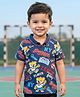 Babyhug 100% Cotton Knit Polo T-Shirt with Sports Theme Print - Navy Blue