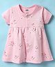 Pink Rabbit Interlock Knit Half Sleeves Frock With Animal Print - Pink