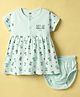 Pink Rabbit Interlock Knit Half Sleeves Frocks with Bloomer & Love Makes Everything Grow Text Print - Light Blue