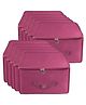Storite 10 Pack Nylon Wardrobe Bag Underbed Moisture Proof Cloth Storage Organizer, Storage box for Clothes Saree Bags with Zippered Closure & Handle (Magenta, 37x34x23 cm) Square