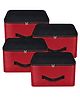 Storite 4 Pack Nylon Underbed Moisture Proof Wardrobe Organizer Storage Bag for Clothes With Zipper Closure and Handle Square -(Red & Black,