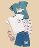 TOONYPORT Cotton Pack Of 2 Half Sleeves Baby Animals & Car Printed Coordinating Tees & Shorts Set - Multi Colour