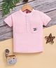 TOONYPORT Cotton Half Sleeves Striped & Typography Embroidered Tee - Peach