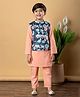 READIPRINT Cotton Full Sleeves Solid Kurta Pyjama With Floral Printed Nehru Jacket Set - Peach