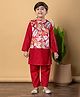 READIPRINT Linen Full Sleeves Solid Kurta Pyjama With Floral Printed Nehru Jacket Set - Red
