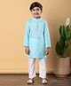 READIPRINT Cotton Full Sleeves Placket Floral Foil Printed Kurta Pyjama Set - Blue