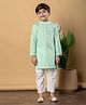 READIPRINT Cotton Full Sleeves Placket Floral Foil Printed Kurta Pyjama Set - Green
