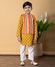 READIPRINT Cotton Full Sleeves Floral Printed Kurta Pyjama With Striped Nehru Jacket Set - Yellow