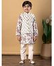 READIPRINT Cotton Full Sleeves Floral Printed Kurta Pyjama With Nehru Jacket Set - Cream