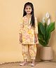 READIPRINT Cotton Three Fourth Sleeves Floral Printed Lace Embellished Kurta Salwar Set - Yellow