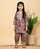 READIPRINT Cotton Three Fourth Sleeves Floral Printed Lace Embellished Kurta Salwar Set - Maroon