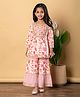READIPRINT Cotton Three Fourth Sleeves Floral Embroidered & Gota Lace Embellished Frock Style Coordinating Kurta & Sharara Set - Pink