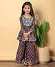 READIPRINT Cotton Three Fourth Sleeves Floral Embroidered & Gota Lace Embellished Frock Style Coordinating Kurta & Sharara Set - Brown