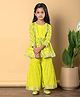 READIPRINT Cotton Three Fourth Sleeves Chevron Printed & Gota Lace Embellished Frock Style Coordinating Kurta & Sharara Set - Green