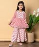 READIPRINT Cotton Three Fourth Sleeves Floral Printed Lace Embellished Kurta With Sharara - Pink