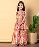 READIPRINT Chanderi Silk Three Fourth Sleeves Leaves Printed Lace Embellished Kurta With Sharara - Orange