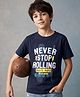 Kookie Kids Single Jersey Knit Half Sleeves T-Shirt With Text Print - Navy Blue