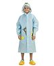 Yellow Bee Full Sleeves Teddy Bear Printed Hooded Raincoat - Blue