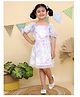 Junitos Georgette Half Sleeves Floral Printed Smocked Dress - Light Purple