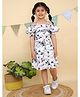 Junitos Cold Shoulder Sleeves Floral Printed Dress - White & Black