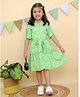 Junitos Half Sleeves Floral Printed Dress With Belt - Green