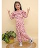 Junitos Three Fourth Cold Shoulder Sleeves Floral Printed Jumpsuit - Pink