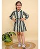 Junitos Three Fourth Sleeves Striped Shirt Style Dress - Green & Beige