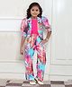 Lei-Chie Linen Printed Half Puffed Sleeves Floral Printed Jacket With Solid Tee & Coordinating Pant Set - Pink
