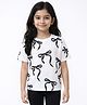 Anthrilo Cotton Half Sleeves Bow Printed Tee - White