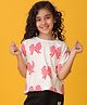 Anthrilo Cotton Half Sleeves Bow Printed Tee - White