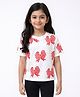 Anthrilo Cotton Half Sleeves Bow Printed Tee - White