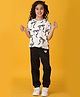 Anthrilo Blended Half Sleeves Bow Printed Tee With Joggers - White & Black