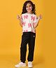 Anthrilo Blended Half Sleeves Bow Printed Tee With Pant Set - White & Black