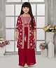 Tiny Kingdom Georgette Floral Sequin Embellished Top Palazzo With Three Fourth Sleeves Jacket Set - Pink